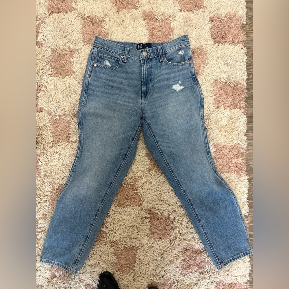 GAP Women's Blue Mom Distressed Jeans